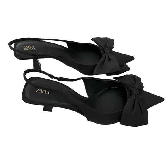 Zara Shoes - Zara Large Satin Bow Slingback Heels w/Comfort Insole